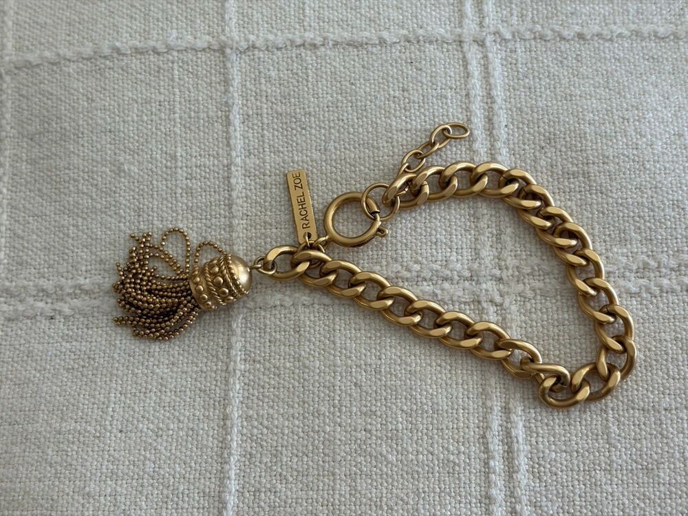 Rachel Zoe The Eye Catcher Gold-Tone Chain Bracelet With Tassel Charm Adjustable